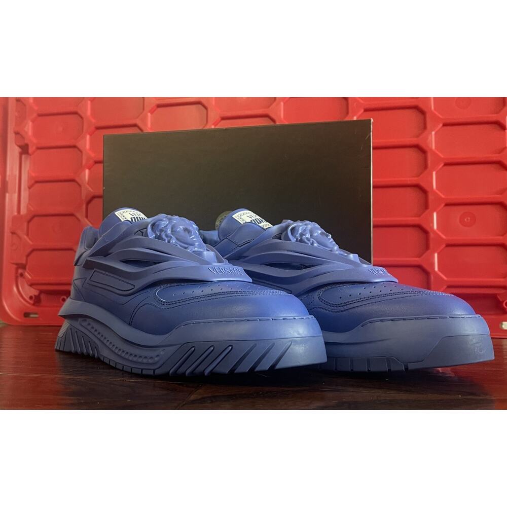 $999 NIB Versace Odissea Blue Leather Low Top Sneaker Shoes Size US 13 Euro 46 D